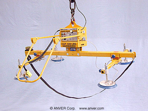 ANVER Four Pad Electric Powered Vacuum Lifter with Articulating Handlebar for Lifting Truck Tops up to 500 lb (227 kg)